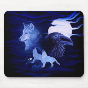 Wölfe und Raven mit Vollmond Mousepad