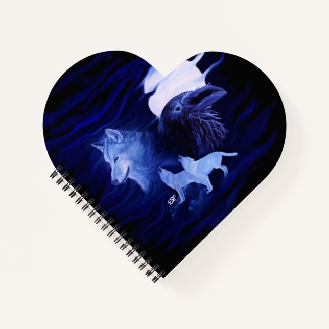 Wölfe und Raven mit Vollmond Notizbuch (Vorderseite)