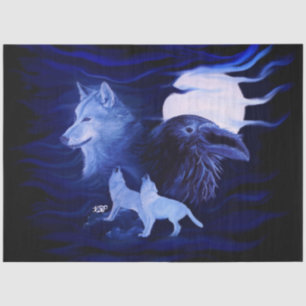 Wölfe und Raven mit Vollmond Seidenpapier