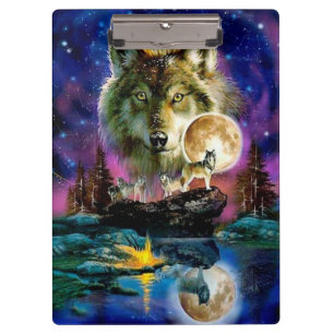 Wölfe und Vollmond Klemmbrett
