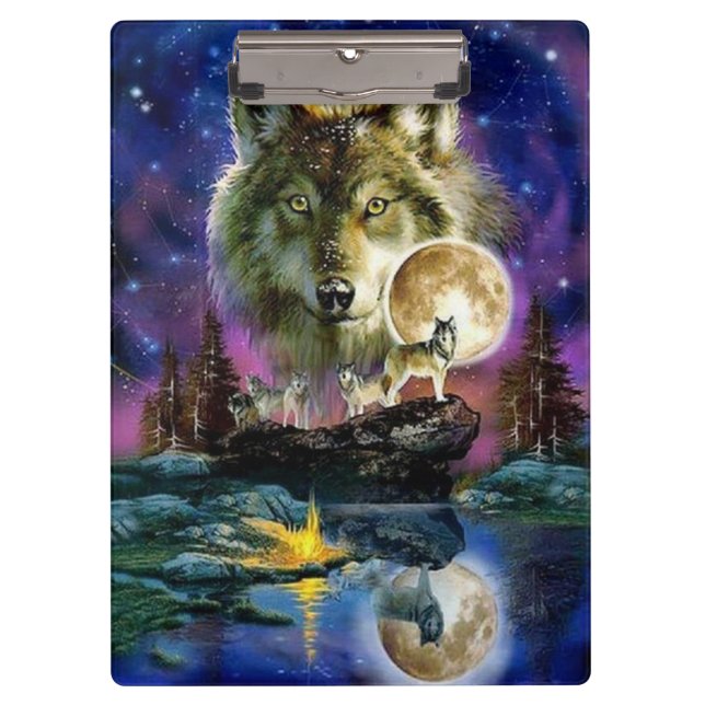 Wölfe und Vollmond Klemmbrett (Vorderseite)