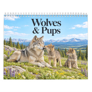 Wölfe und Welpen durch die Jahreszeiten Kalender