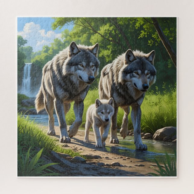 Wölfe und Welpen - Tierpuzzle Puzzle (Vertikal)