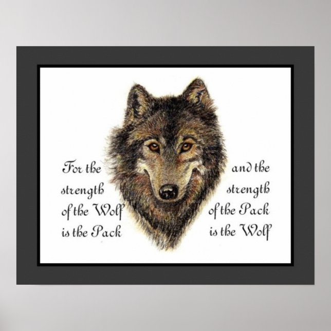 Wölfe, Watercolor Wolf & Pack Zitat, Natur Poster (Vorne)