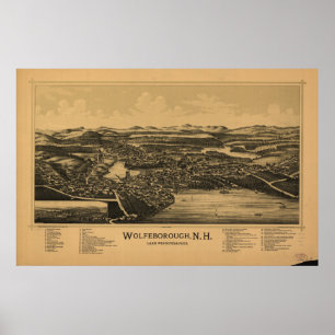 Wolfeboro New Hampshire 1889 Antike Panoramakarte Poster