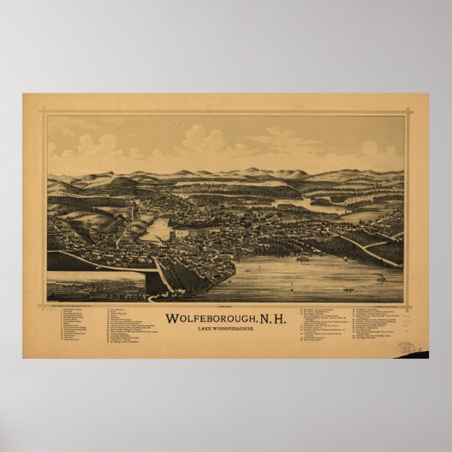 Wolfeboro New Hampshire 1889 Antike Panoramakarte Poster (Vorne)