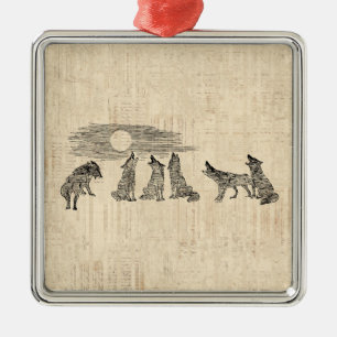 Wolfen Howling auf dem Mond Vintage Wolfskunst Ornament Aus Metall