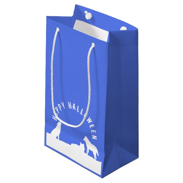 Wolfen im Schnee, glückliches Halloween Kleine Geschenktüte (Vorderseite Schrägansicht)