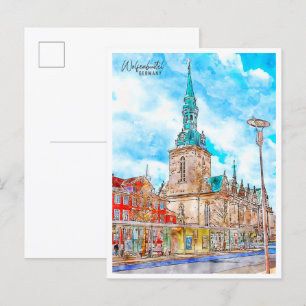 Wolfenbüttel Deutschland vintage Reise Aquarell Postkarte