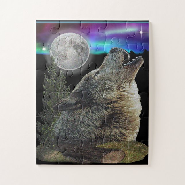 Wolfes heulen auf dem Mond Puzzle (Vertikal)