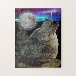 Wolfes heulen auf dem Mond Puzzle