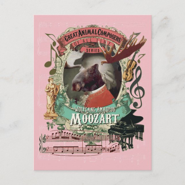 Wolfgang Amadeus Moozart Moose Animal Composer Postkarte (Vorderseite)
