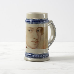 Wolfgang Amadeus Mozart im Aquarell Stil Bierglas