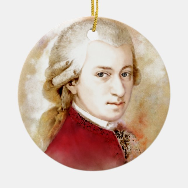 Wolfgang Amadeus Mozart im Aquarell Stil Keramik Ornament (Vorne)