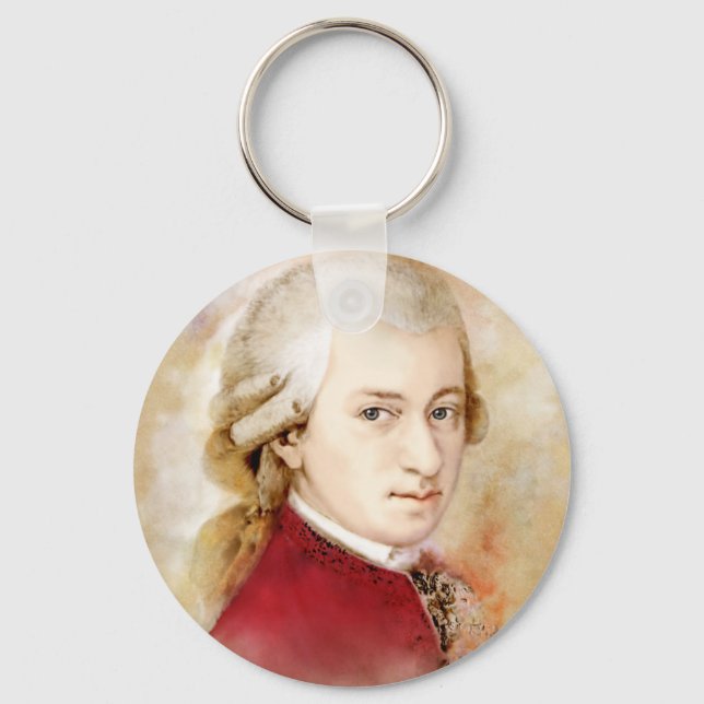 Wolfgang Amadeus Mozart im Aquarell Stil Schlüsselanhänger (Vorderseite)