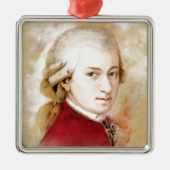 Wolfgang Amadeus Mozart im Aquarell Stil Silbernes Ornament (Vorne)
