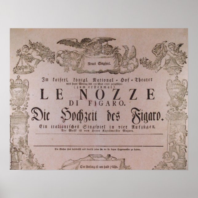 Wolfgang Amadeus Mozart Oper Le nozze di Figaro Poster (Vorne)