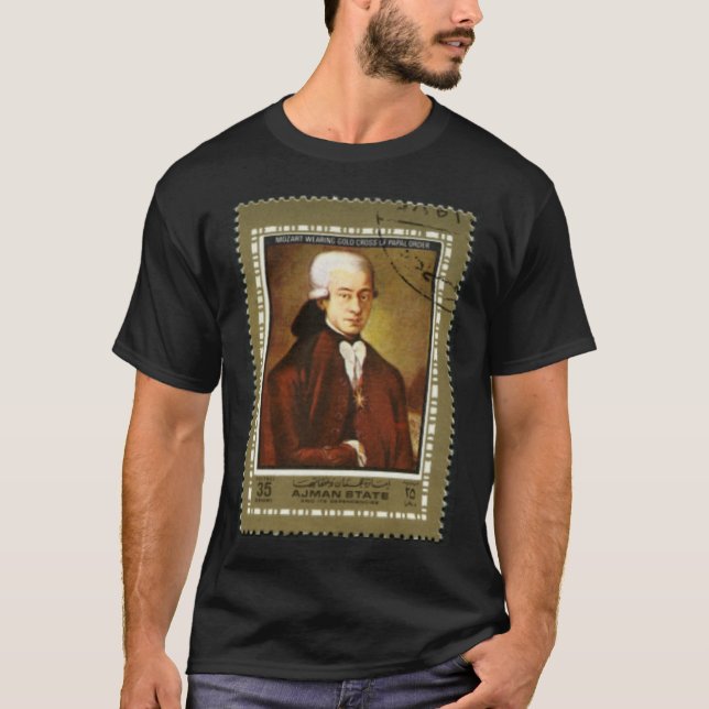Wolfgang Amadeus Mozart Vintage postalische Briefm T-Shirt (Vorderseite)