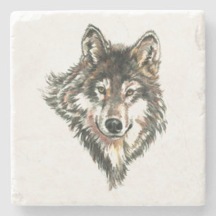 Wolfhauptlogo Aquarellkunst Steinuntersetzer