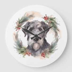 Wolfhound Christmas Wreath Festivals Große Wanduhr