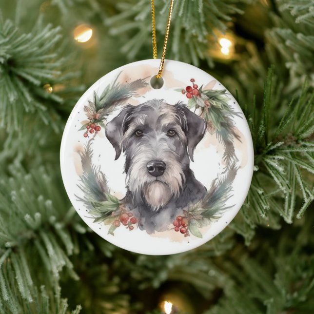 Wolfhound Christmas Wreath Festivals Keramik Ornament (Baum)