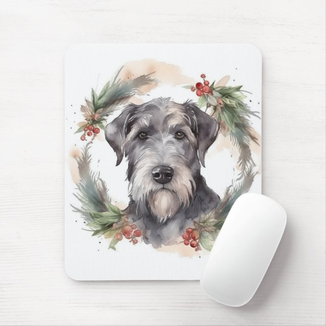 Wolfhound Christmas Wreath Festivals Mousepad (Mit Mouse)