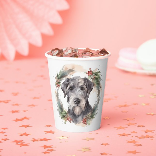 Wolfhound Christmas Wreath Festivals Pappbecher (Insitu)