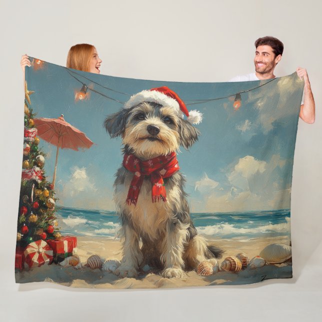Wolfhound Dog Christmas Vintag Beach Fleecedecke (Beispiel)