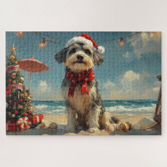 Wolfhound Dog Christmas Vintag Beach Puzzle (Horizontal)