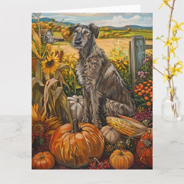 Wolfhound Dog Herbsternte Erntedank Karte (Gelbe Blume)
