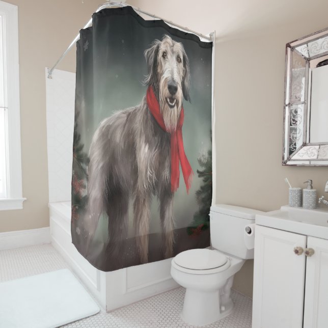 Wolfhound Dog in Schneehocht Duschvorhang (Beispiel)