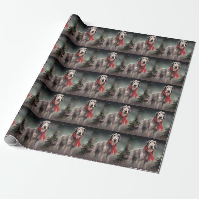 Wolfhound Dog in Schneehocht Geschenkpapier (Ungerollt)