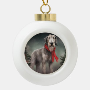 Wolfhound Dog in Schneehocht Keramik Kugel-Ornament