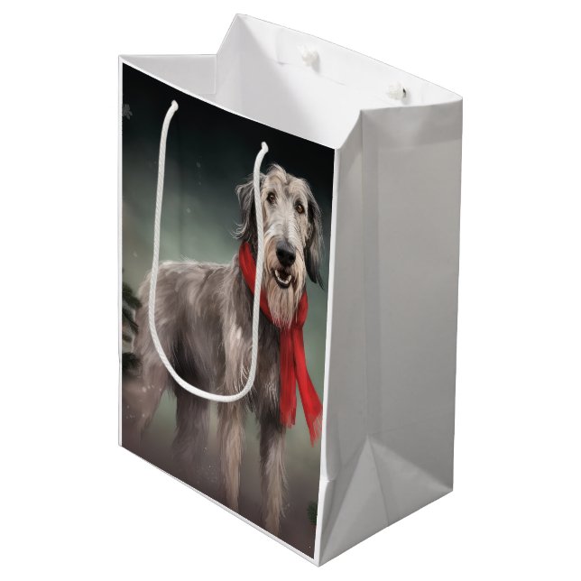 Wolfhound Dog in Schneehocht Mittlere Geschenktüte (Vorderseite Schrägansicht)