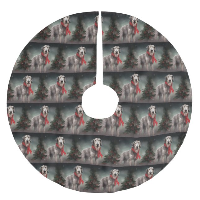Wolfhound Dog in Schneehocht Polyester Weihnachtsbaumdecke (Vorderseite)
