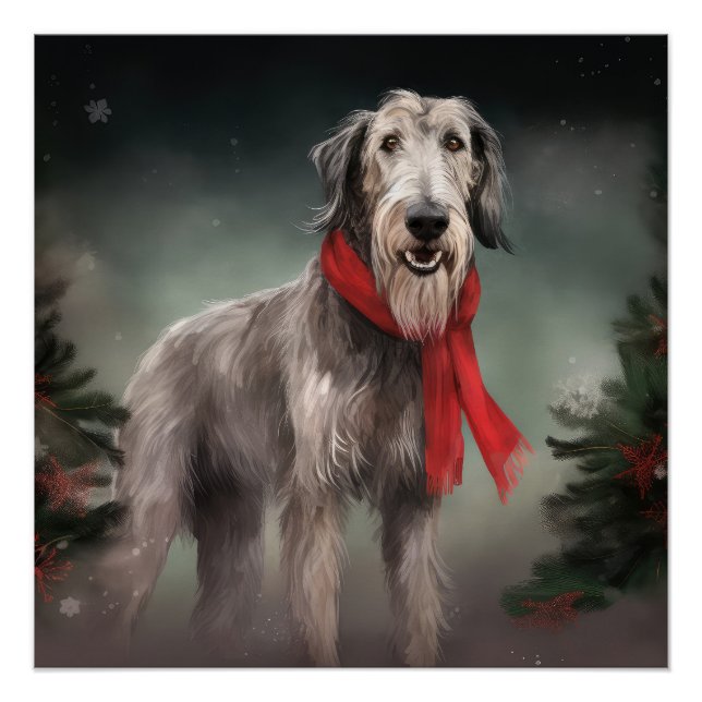 Wolfhound Dog in Schneehocht Poster (Vorderseite)