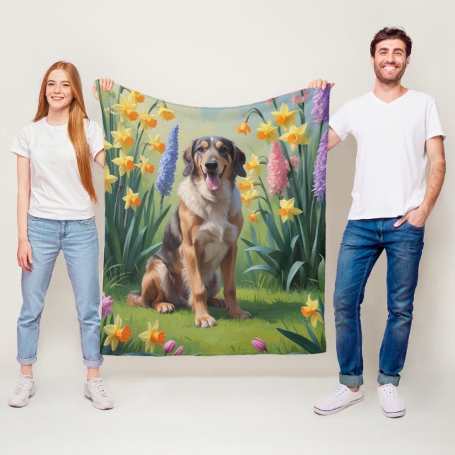 Wolfhound Dog Spring Flowers Malerei Fleecedecke (Beispiel)