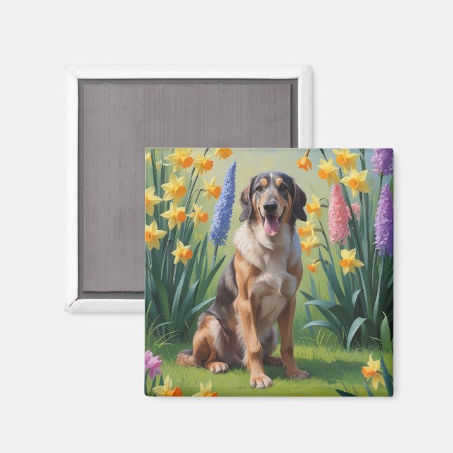 Wolfhound Dog Spring Flowers Malerei Magnet (Vorderseite/Rückseite)