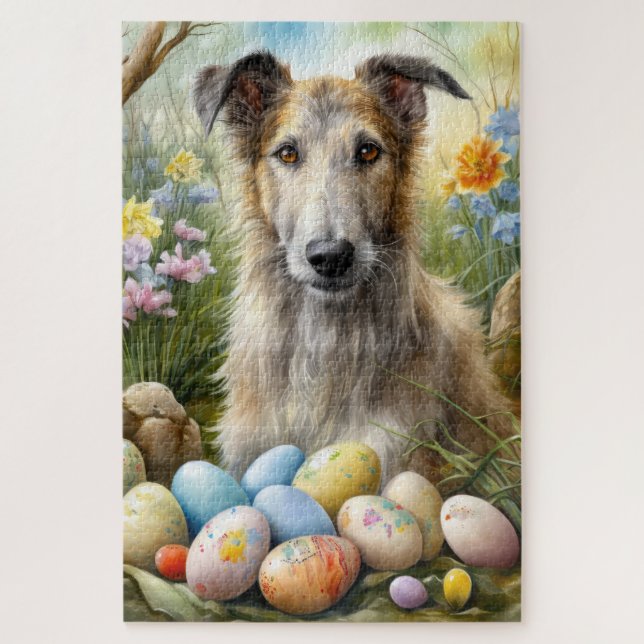 Wolfhound Hund mit Ostereiern Urlaub Puzzle (Vertikal)