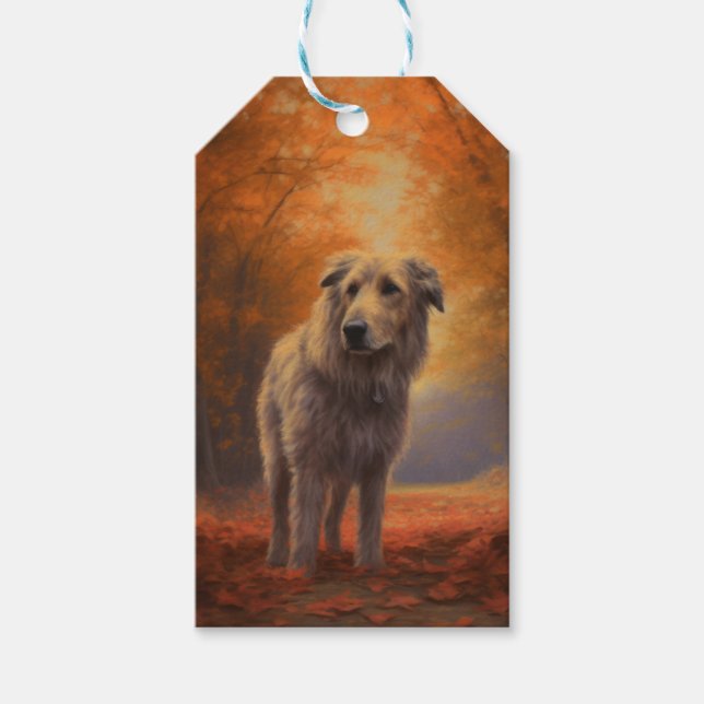 Wolfhound im Herbst Leaves Fall Inspiriert Geschenkanhänger (Vorderseite)