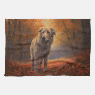 Wolfhound im Herbst Leaves Fall Inspiriert Geschirrtuch