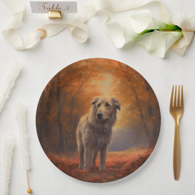 Wolfhound im Herbst Leaves Fall Inspiriert Pappteller (Hochzeit)