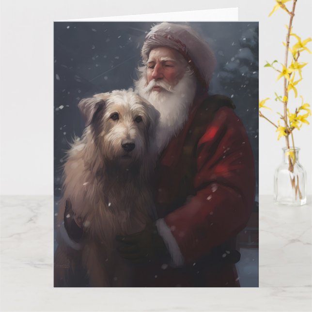 Wolfhound mit dem Weihnachtsmann Weihnachten Karte (Gelbe Blume)