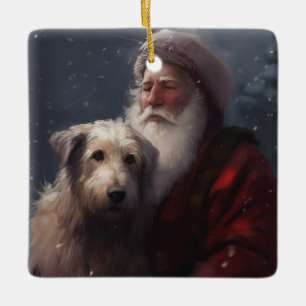 Wolfhound mit dem Weihnachtsmann Weihnachten Keramikornament