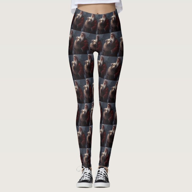 Wolfhound mit dem Weihnachtsmann Weihnachten Leggings (Vorderseite)