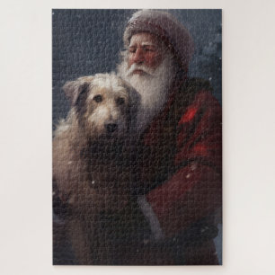 Wolfhound mit dem Weihnachtsmann Weihnachten Puzzle