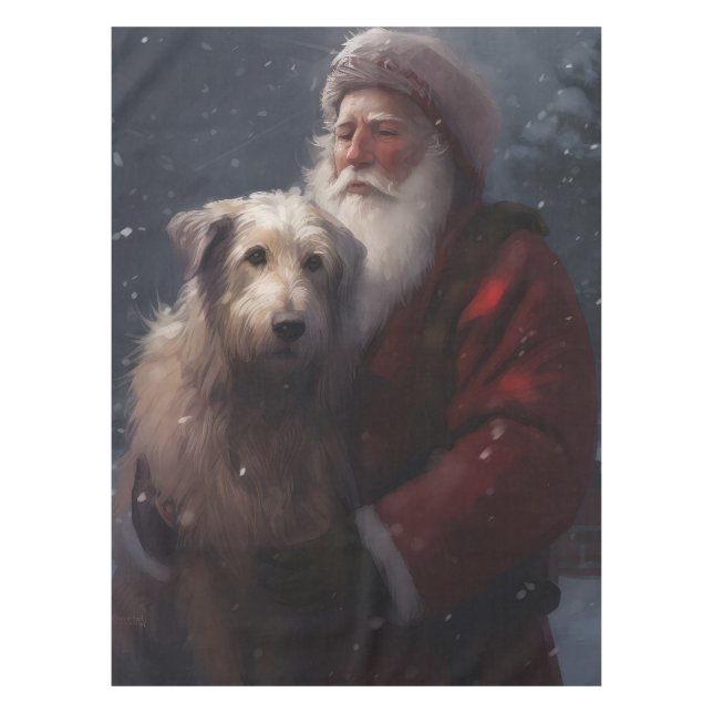 Wolfhound mit dem Weihnachtsmann Weihnachten Tischdecke (Vorderseite)