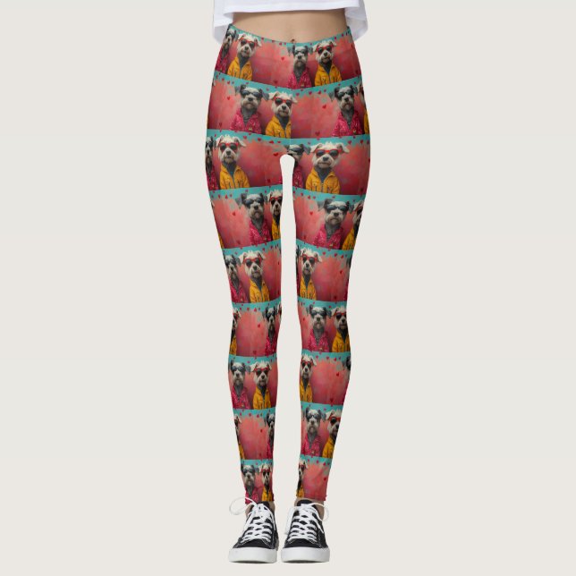 Wolfhound mit Herz-Rose Valentinstag Leggings (Vorderseite)