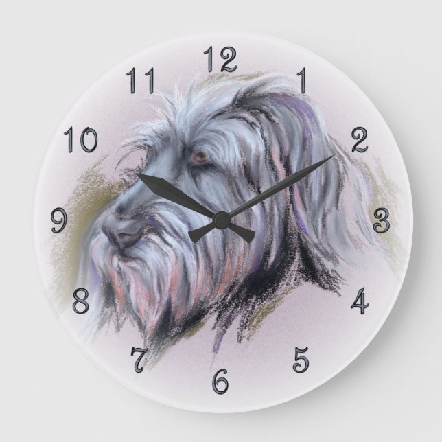 Wolfhound Pastel Portrait Große Wanduhr (Vorderseite)