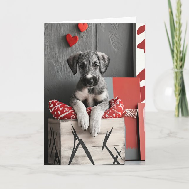 Wolfhound Puppy Valentine Card Dankeskarte (Vorderseite)